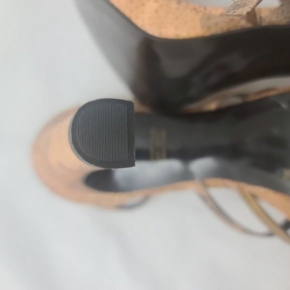 BCBGirls Animal Print Leather T-strap Sparkly Platform Heels 8.5B - Picture 10 of 13